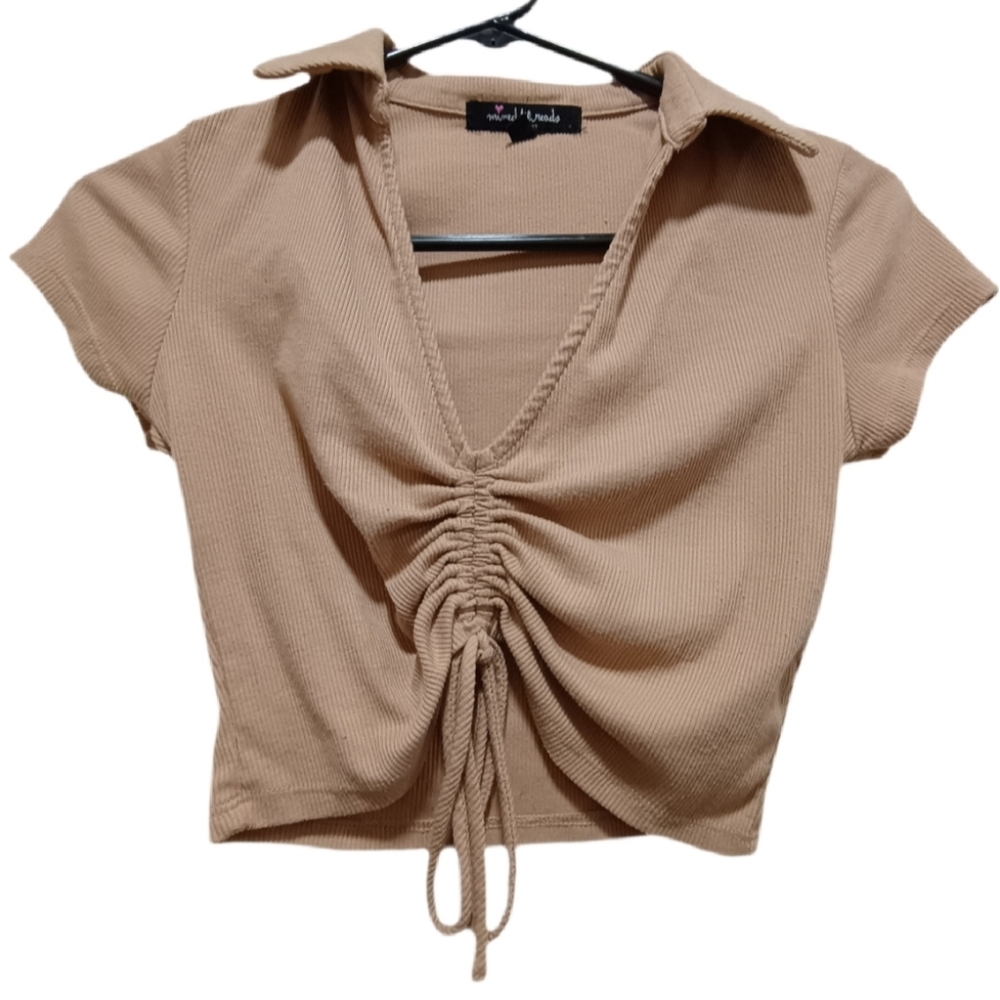 Mixed Threads Stylish Tan Ruched Crop Top